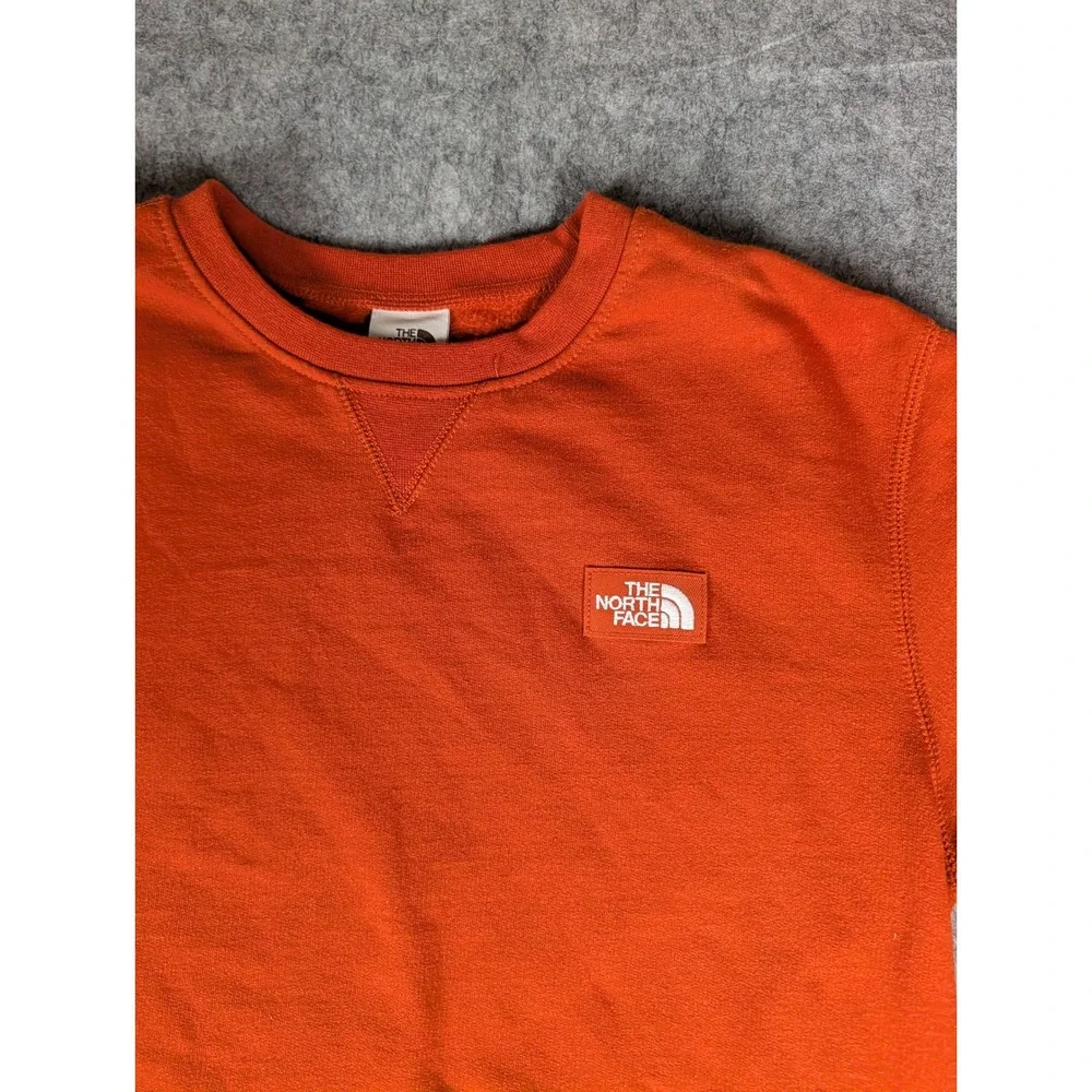 The North Face Mens Heritage Crewneck Sweatshirt Orange Fleece Logo Patch S